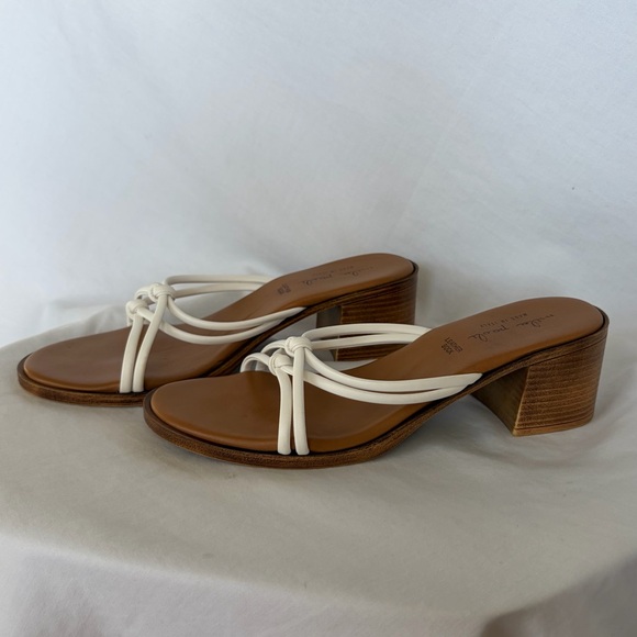 Mila Paoli White Sandals Heels Genuine Italian Leather 8.5 40 Block Heel - Picture 2 of 9